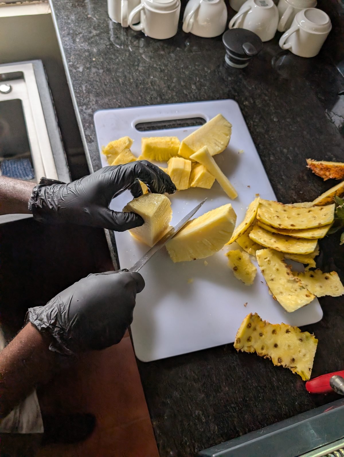 Fresh pineapple prepared in the Bakerm kitchen
